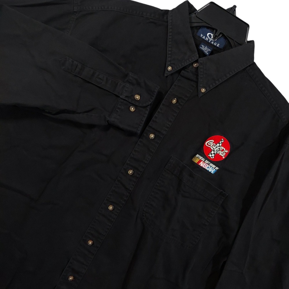 Vantage Shirt Mens Large Black Solid Long Sleeve Button Up Coca-Cola NASCAR